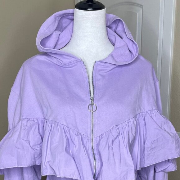 Zara Women's Spring Summer Lavender Ruffle Zip Up Long Balloon Sleeve Hoodie S - Picture 4 of 12